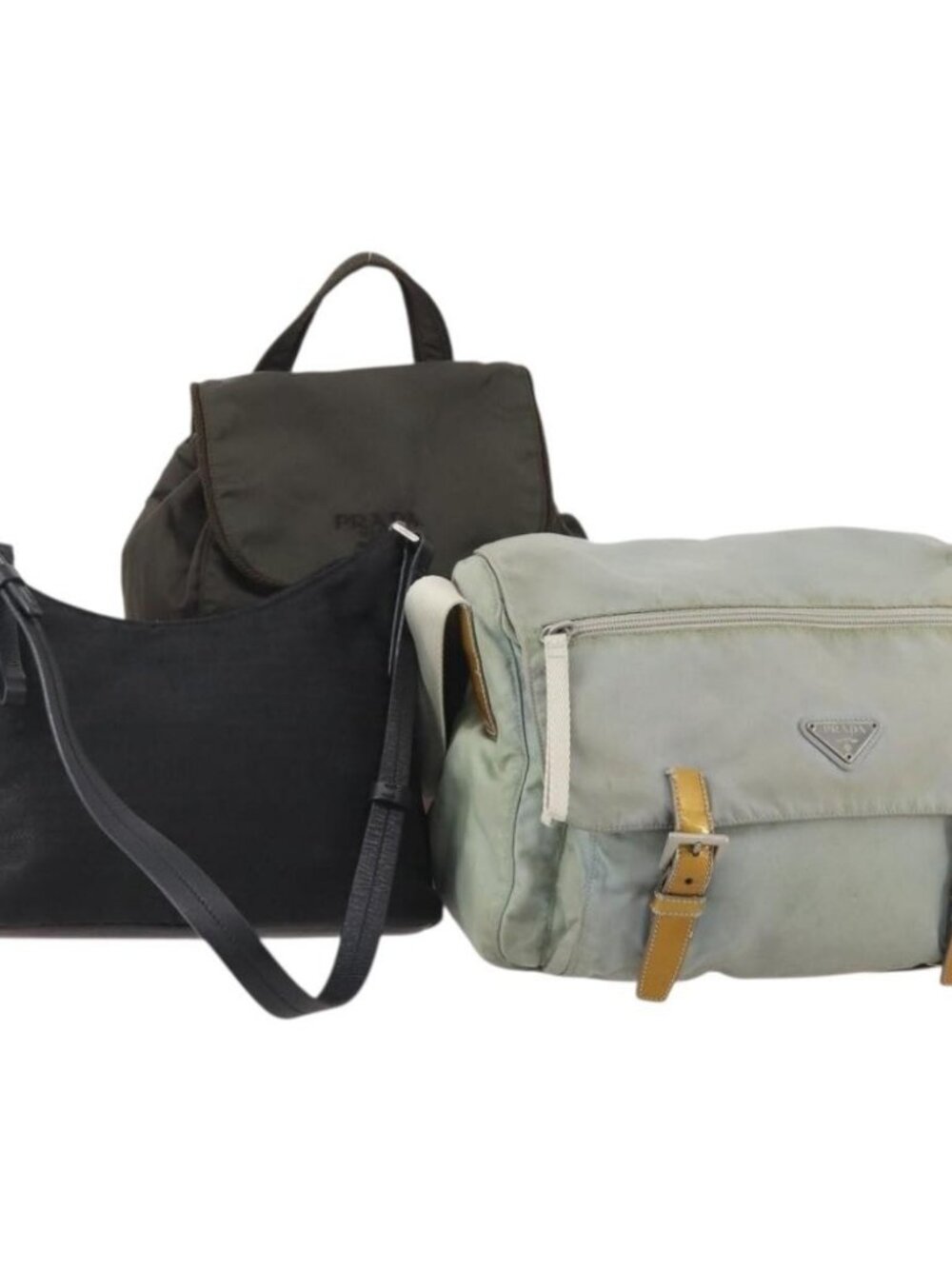 PRADA Shoulder Bag Nylon 3 Set Light Blue Khaki Black Auth bs34483